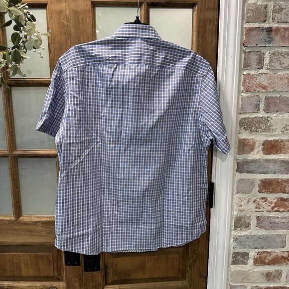 UNTUCKit Shirt Mens Medium Blue Check Slim‎ Fit Dante Short Sleeve Button Up - Picture 7 of 7